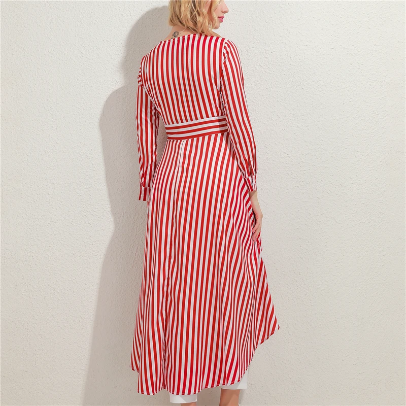 

Spring Autumn Women Blouse Strips V-Neck Irregular Long Shirts Women Office Tops Striped Blouse High Low Tunic Tops New