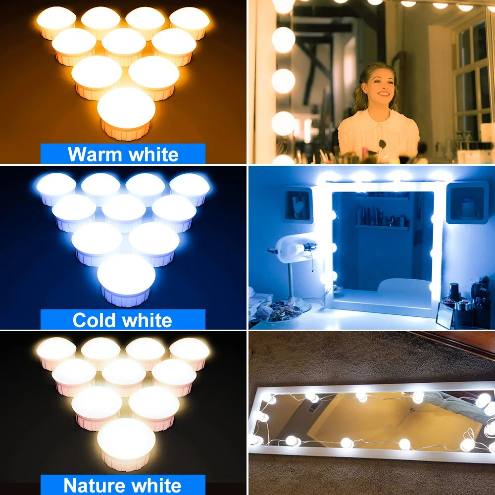 

Led Makeup Lamp USB Vanity Mirror Lights 3 Colors 2 6 10 14 Bulbs Hollywood Dimmable Cosmetic Lights Led Kit for Dressing Table