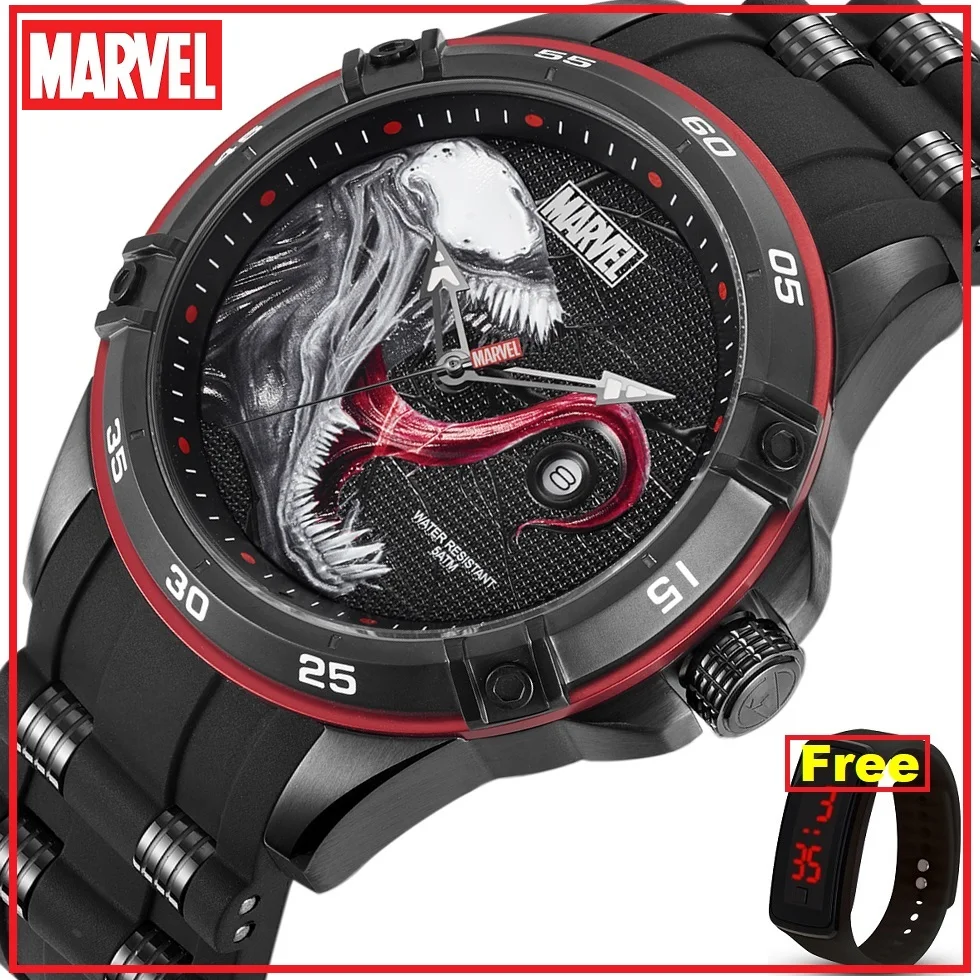 Disney официальный авторизованный Marvel Мстители VENOM кварцевые часы водонепроницаемые мужские наручные часы силиконовый ремешок Мужские Роскошные m-9116