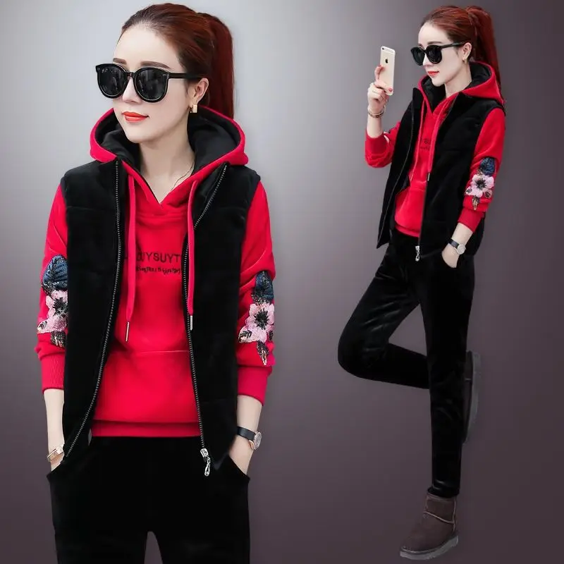 4XL женский костюм спортивный зимний комплект из 3 предметов Толстовка + жилет