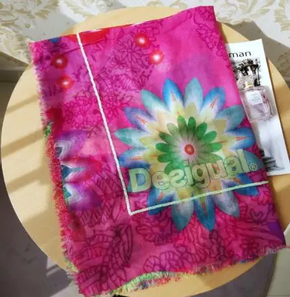 Фиолетовый desigual женский длинный красный шарф с геометрическим рисунком, осень-весна, Испанский Дизайн, подарки на день рождения - Цвет: Фиолетовый