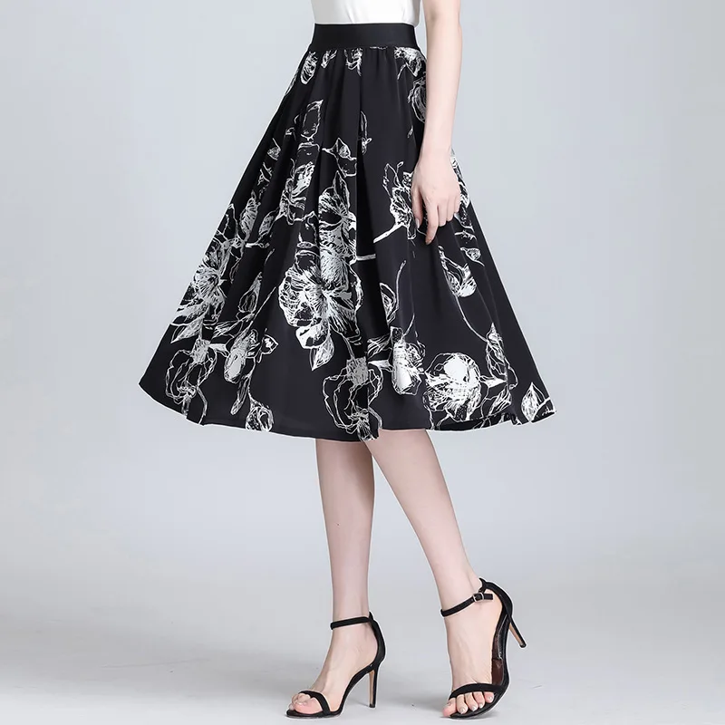 

Женская плиссированная юбка с завышенной талией, Повседневная Свободная юбка средней длины с принтом в винтажном стиле, модель 2021 на лето, ...