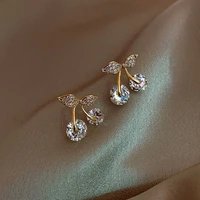 cute gold color cherry earrings for women girls sweet crystal earrings white zircon fine earrings birthday party gifts jewelry