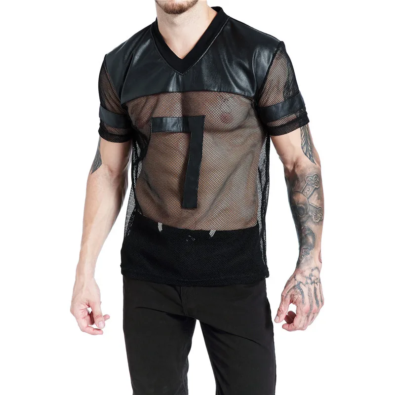 

Прозрачная сетчатая майка, Мужская футболка с коротким рукавом, майки, сетка из искусственной кожи, Прозрачное нижнее белье, сексуальная кл...