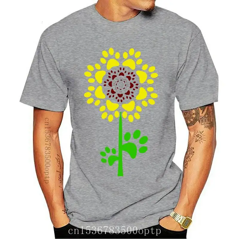 

New Men Funny T Shirt Fashion tshirt Dog Paw Sunflowers Women t-shirt