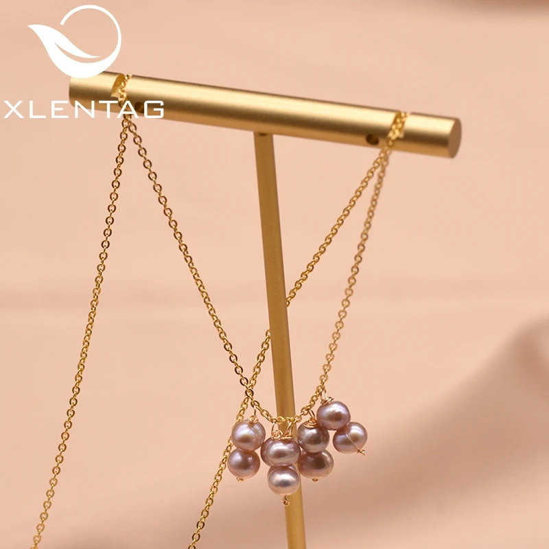 XlentAg ожерелье с натуральным фиолетовым жемчугом и цепочкой кисточками для женщин