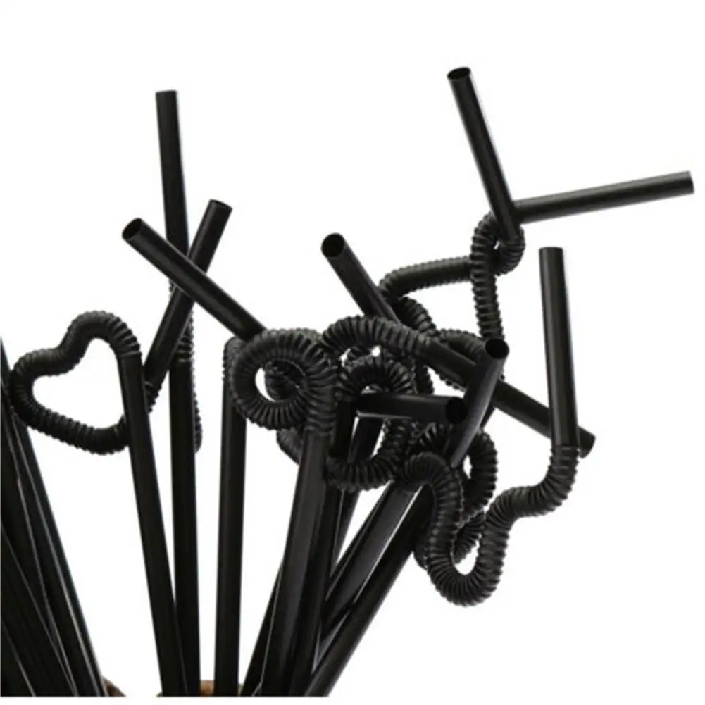 100 шт Черный одноразовые пластиковые соломинки для питья со сверхдолгой гибкий