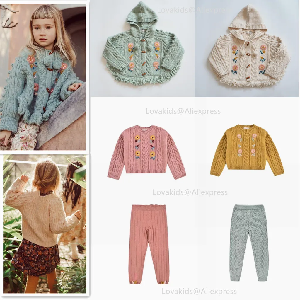 

Детский Зимний вязаный свитер и накидка-свитер для маленьких девочек, теплый вязаный свитер и брюки, костюм для детей, верхняя одежда для де...