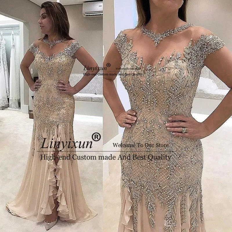 

Женское вечернее платье с юбкой годе, роскошное облегающее платье с высоким разрезом, расшитое бисером, с блестками, лето 2019