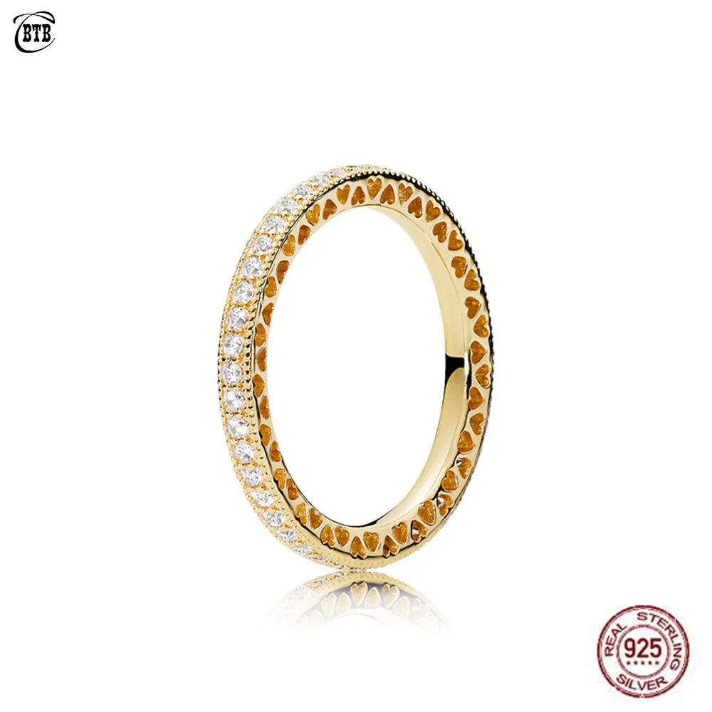 Rose/Gold/Silver Color Sterling Silver 925 Ring Hearts of Ring With Bling Zircon CZ Jewelry for Women Wedding Party Gift