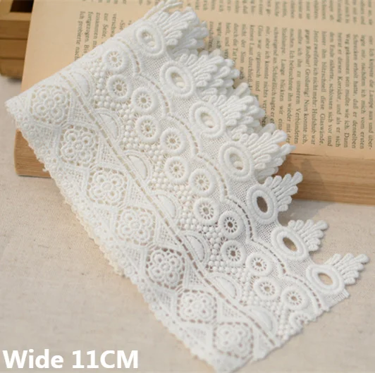 

11CM Wide Exquisite White Cotton Embroidered Fringe Ribbon Lace Collar Cuffs Edge Trim Curtains Sofa Apparel DIY Sewing Decor