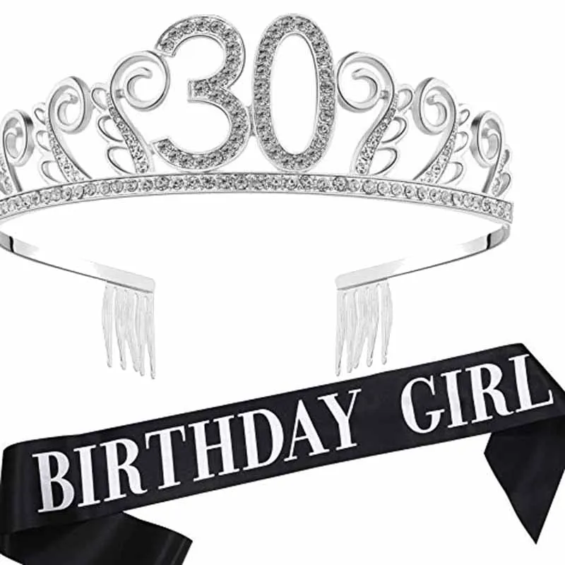 Тиара корона принцессы пояс 18th 21st 30th 40th 50th 16 18 21 30 40 50 лет с днем рождения Нарядная, для девочек украшения подарок услуга - Цвет: 30th
