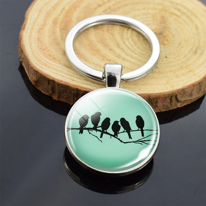 Двойной стеклянный подвесной брелок для ключей с изображением кардинала