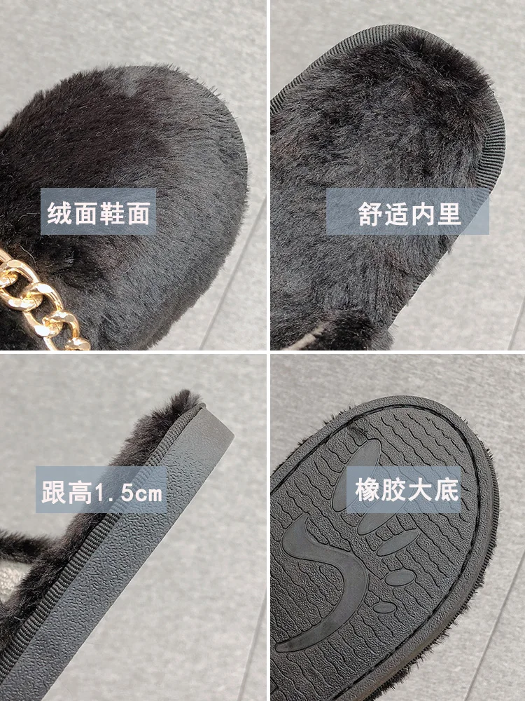 

Shoes Cover Toe Slippers Casual Fur Flip Flops Flock Low Slipers Women Slides Female Mule Luxury Soft Plush 2021 Flat Mules Rome