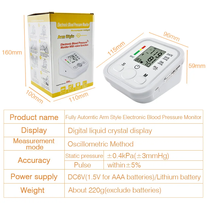 Smart Voice Digital Pulse Arm Blood Pressure Monitor Tonometer Pressuring Household Sphygmomanometer Apparatus Measuring | Красота и