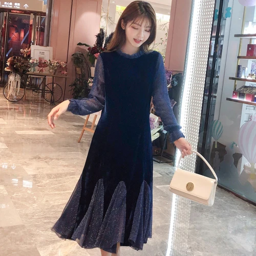 Модное женское платье в Корейском стиле летнее с длинным рукавом Короткие