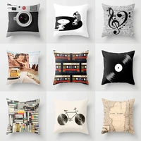 new retro black and white nostalgic record camera series polyester pillow case decorative pillows cover for sofa car