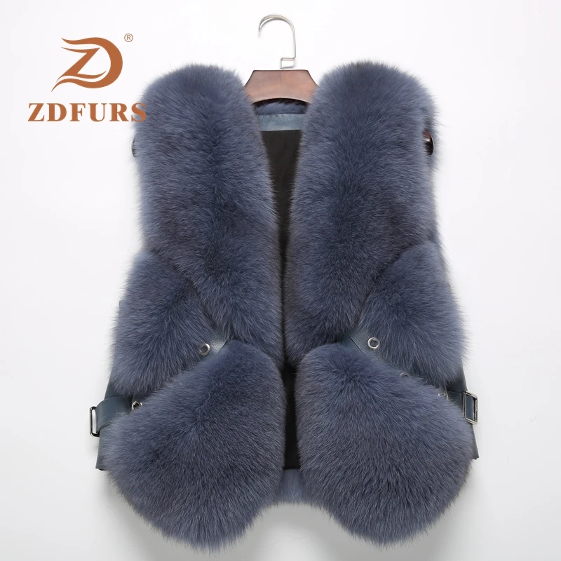 ZDFURS*Natural Real Fox Fur Vest Waistcoat Short sleeveless Vestwoman winter warm Natural Fur Vest Real Fur Jacket Fox Fur Coats