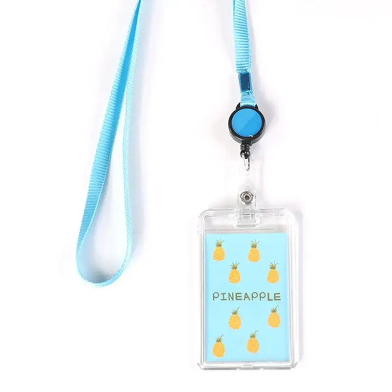 

Transparent Acrylic Name Card Holder Retractable Cute Cartoon Bank ID Card Cover Protective Case with Lanyard