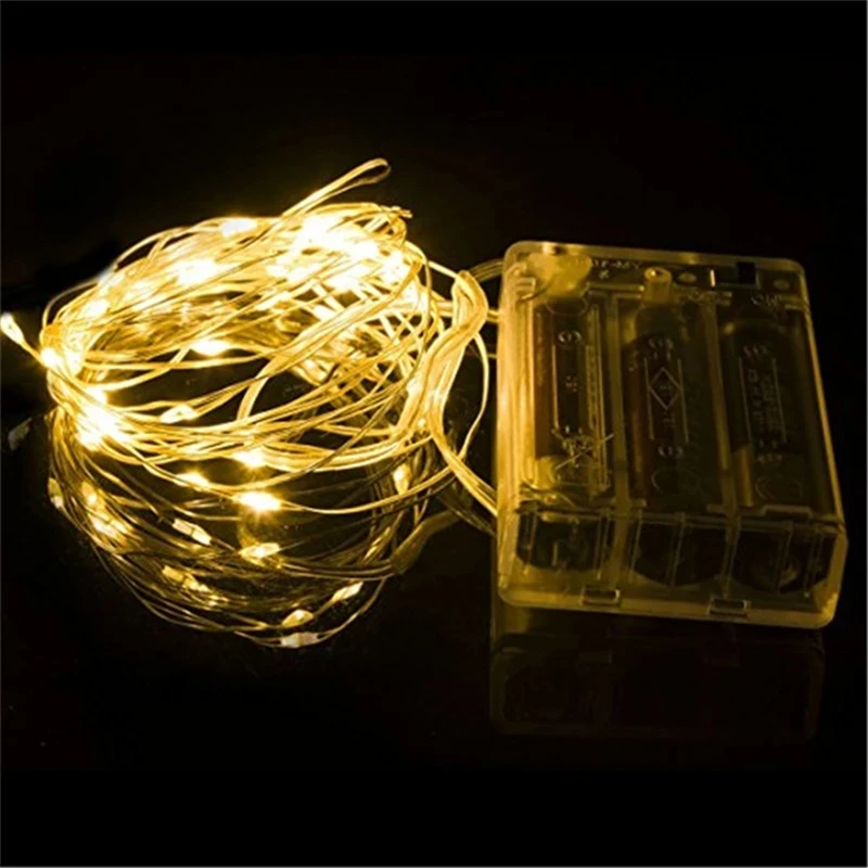 

2M 20 3M 30 5M 50 10M 100Leds Fairy Lights AA Battery Powered Silver Led Copper Wire String Light Decorative Fairy Lights