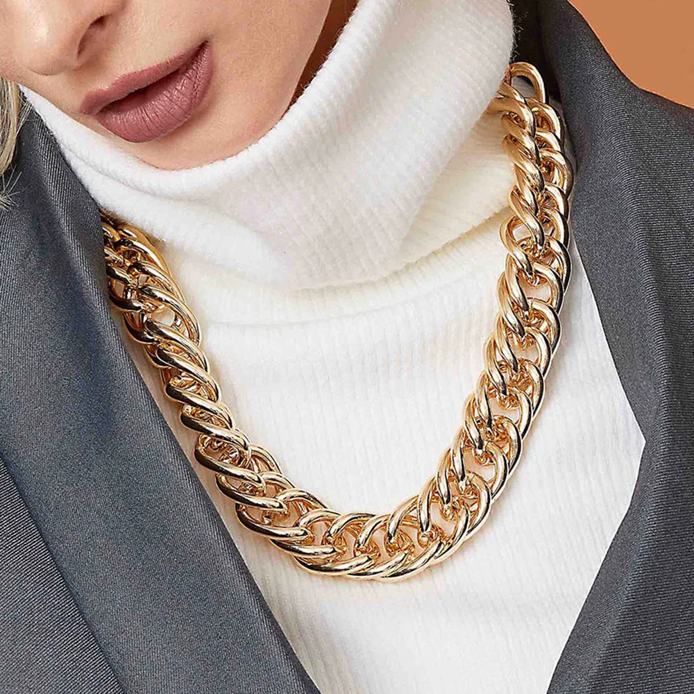 

Punk Miami Cuban Choker Necklace Collar Statement Hip Hop Big Chunky Aluminum Gold Color Thick Chain Necklace Women Jewelry
