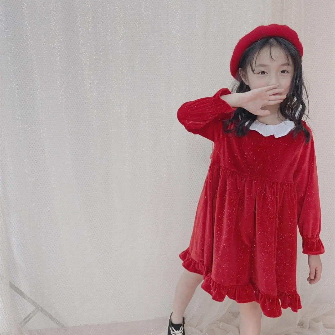 

Girls velvet dress long sleeve spring and autumn sparkling high quality comfortable dress