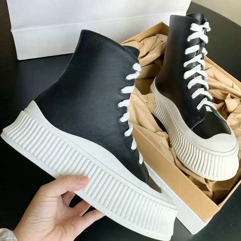Jual ESVEVA 2022 Sepatu Bot Wanita Model Pergelangan Kaki Sederhana Dan Platform Datar Kulit Asli Ukuran 34-40