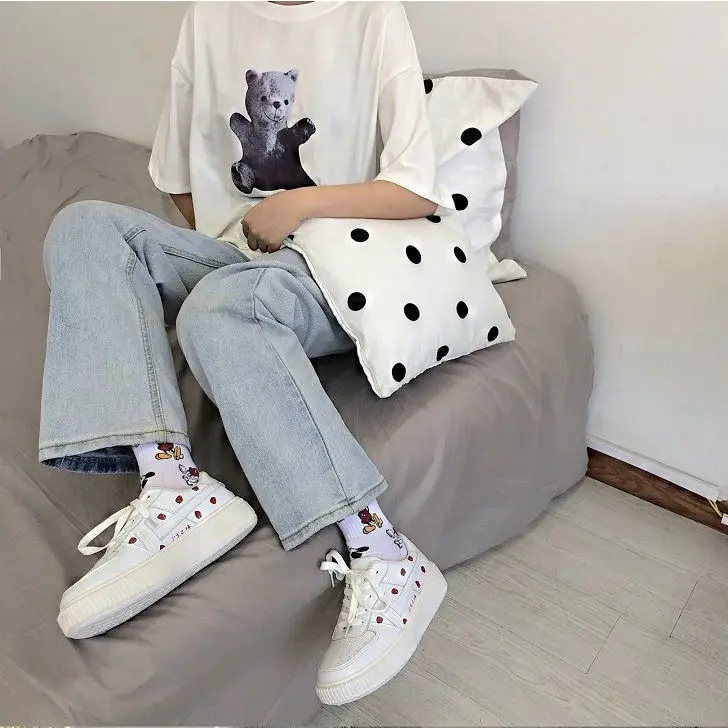 

Summer new female student Korean loose and thin versatile straight tube wide leg high waist jeans female father loose pants