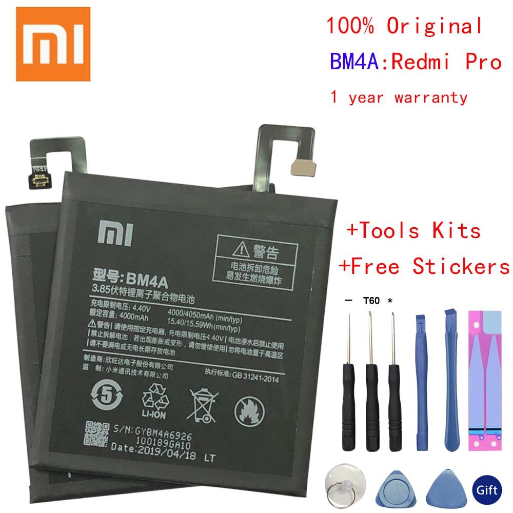 Xiao Mi Phone оригинальный аккумулятор 4000 мАч BM4A Батареи для Xiaomi Hongmi Redmi Pro Battery+ToolS on.