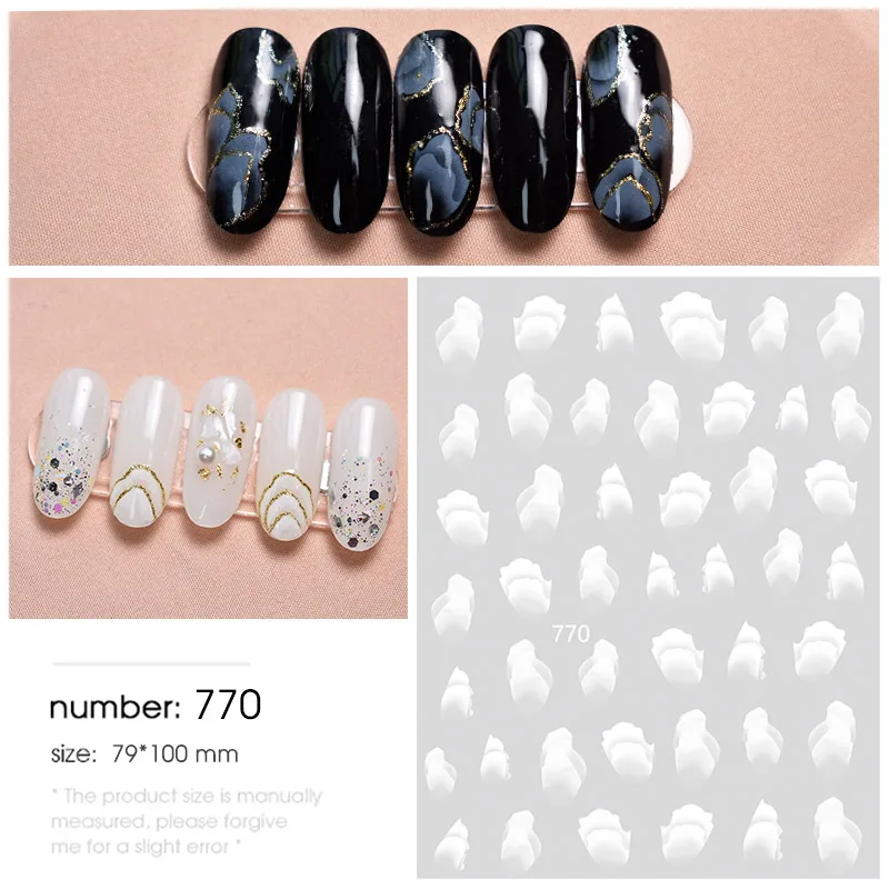 

1Sheet Nail Art Sticker Self Adhesive White Mountains Hills Shaped Pattern Nail Decals 3D Tips DIY Manicure Decorations