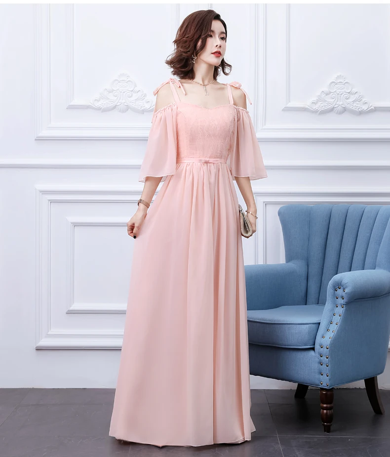 Шифоновое длинное платье для свадебной вечеринки женщин розовое подружки