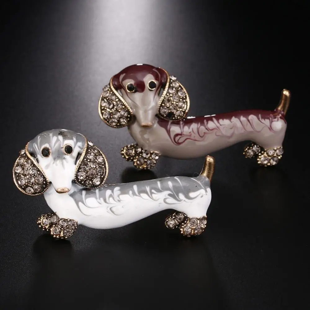 

Cute Dachshund Dog Rhinestone Inlaid Brooch Pin Animal Shape Lapel Breastpin