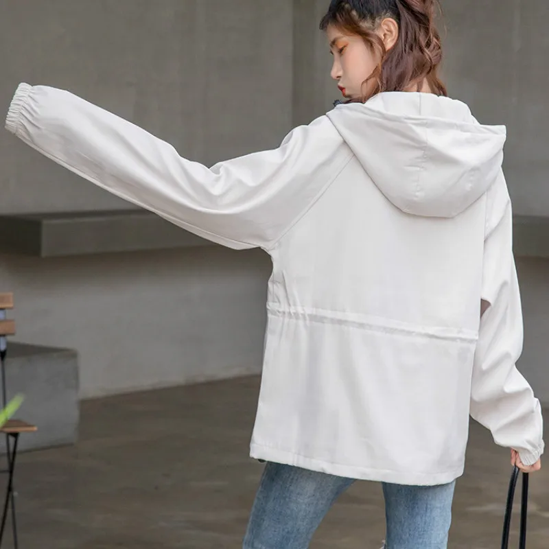 

Cargo Jacket Drawstring Waist Loose Outwear Oversize Solid Fashion Spring Autumn Coat Korean Windbreaker Women Tops L0039