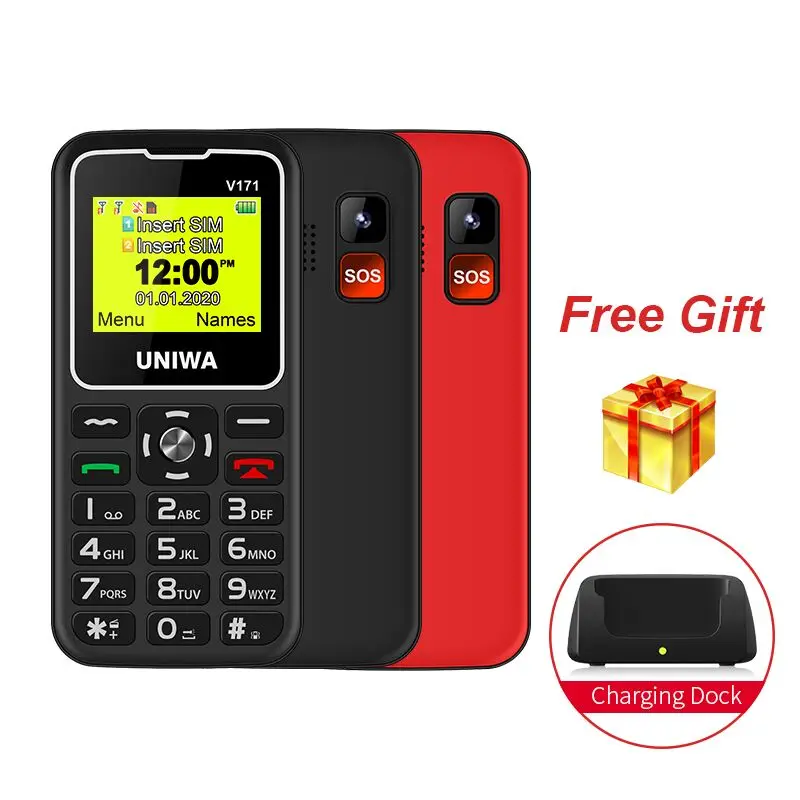 Телефон UNIWA V171 GMS для пожилых людей беспроводная связь мобильный телефон FM 1000 мАч