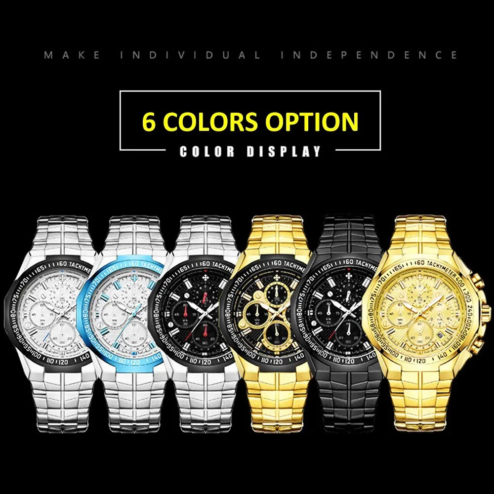 

Men Quartz Watch Stainless Steel Band Fashion Multifunction Wristwatch 5ATM Luminous Display Chronograph Calendar Date Watches