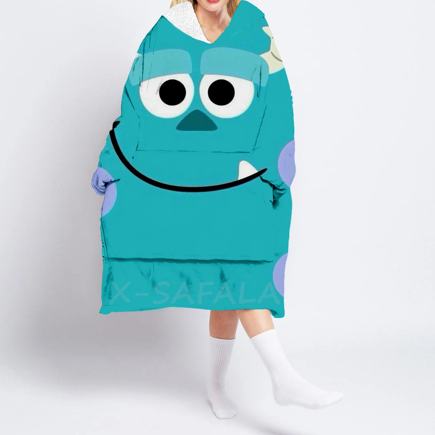 

Cartoon Figure Printed Oversized Hooded Wearable Blanket Hoodie Robes Sherpa 2 Pocket Female Man Sleepwear Nightdress Pajamas