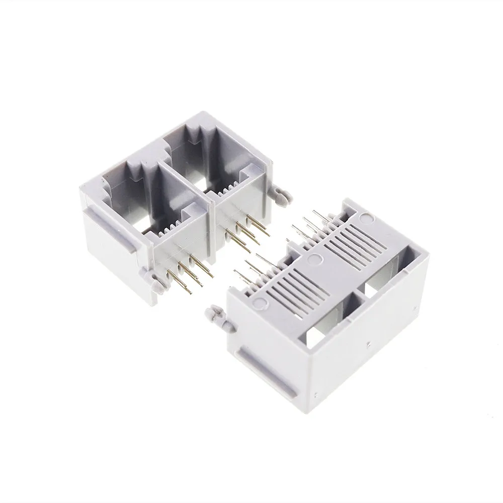 100 шт. двойной порт RJ11 RJ12 Jack модульный разъем 6P6C правый угол через отверстие PCB