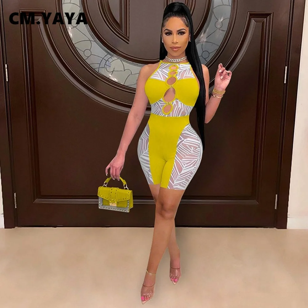 Женский комбинезон в стиле пэчворк CM.YAYA Облегающий без рукавов с круглым вырезом