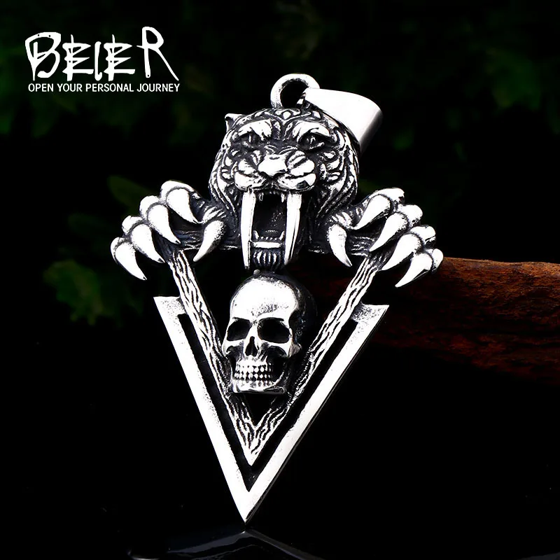 BEIER, 316L, нержавеющая сталь, тигровый зуб, Череп, ожерелье, Мужская цепочка, унисекс, удача, сплав, Ретро стиль, Винтажные Ювелирные изделия LHP100
