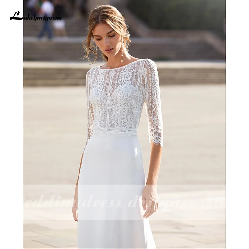 

Laksgmigown Boho A-Line Chiffon Wedding Dress Half Sleeve Backless vestido de novia Bohemian Lace Bridal Gowns Robe De Mariee