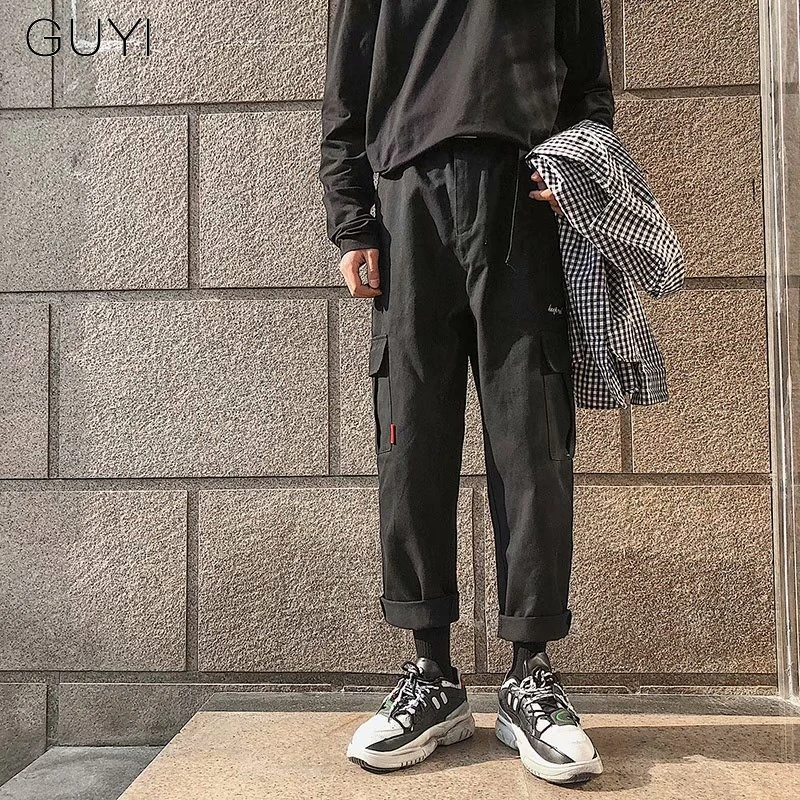 Гуи черные однотонные брюки-карго для мужчин хаки ботильоны Длина карманы