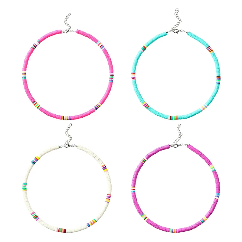 

4Pcs Inspired Necklaces Handmade Hawaiian Choker Colorful Seed Bead Necklaces Adjustable Summer Beach Vacation Decor for Girls
