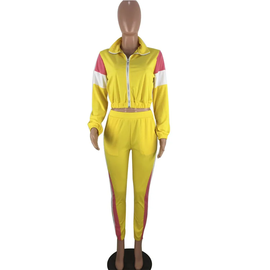 yellow HAOYUAN размера плюс, комплект из двух предметов, женский спортивный костюм, укороченный топ, штаны, спортивный костюм, неоновый зеленый, праздничная одежда, комплект из 2 предметов - Цвет: yellow