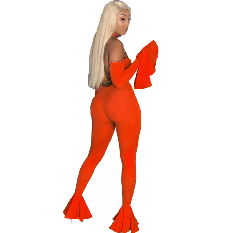 Женский комбинезон с открытой спиной и рукавами-грибками сексуальные
