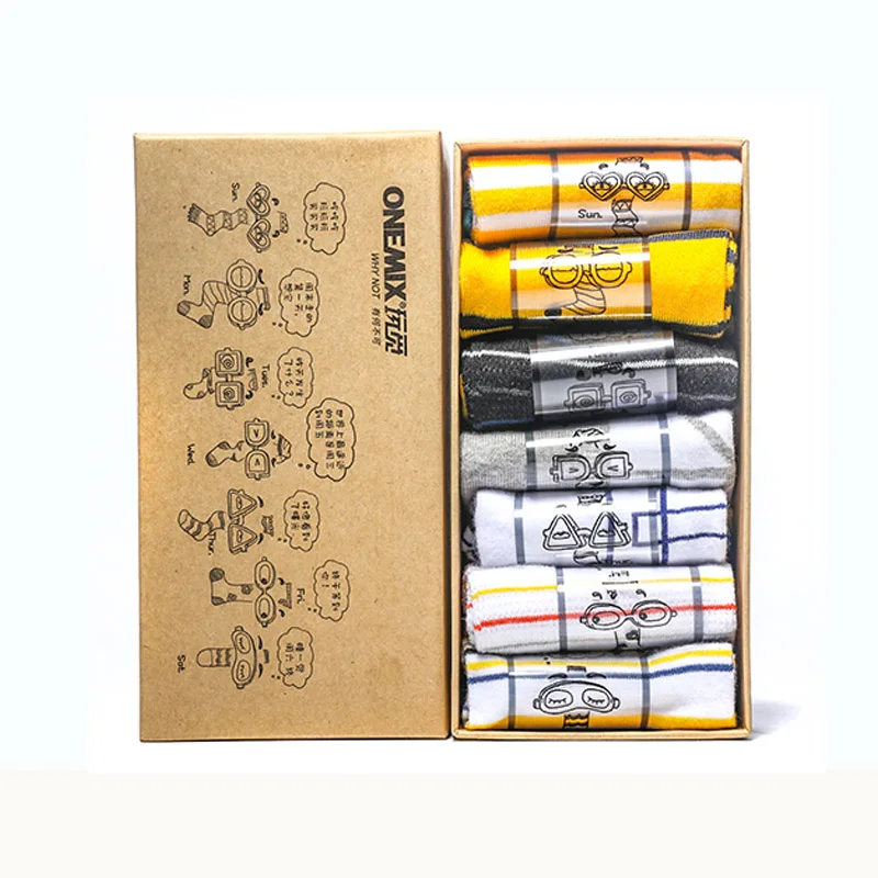 1 box week socks ONEMIX/1 пара, разные цвета и размеры, мужские спортивные носки, удобные, мягкие, для дома, повседневные, тренировочные, хлопковые носки для бега - Цвет: 1 box week socks