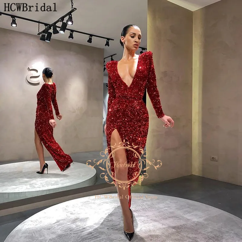 Пикантные бордовые платья для выпускного вечера с длинным рукавом Высокий