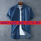 Рубашка мужская джинсовая с короткими рукавами, модная летняя повседневная сорочка из хлопка, размера плюс XL, 2XL, 3XL, 4XL, 5XL, 6XL, 7XL, 8XL