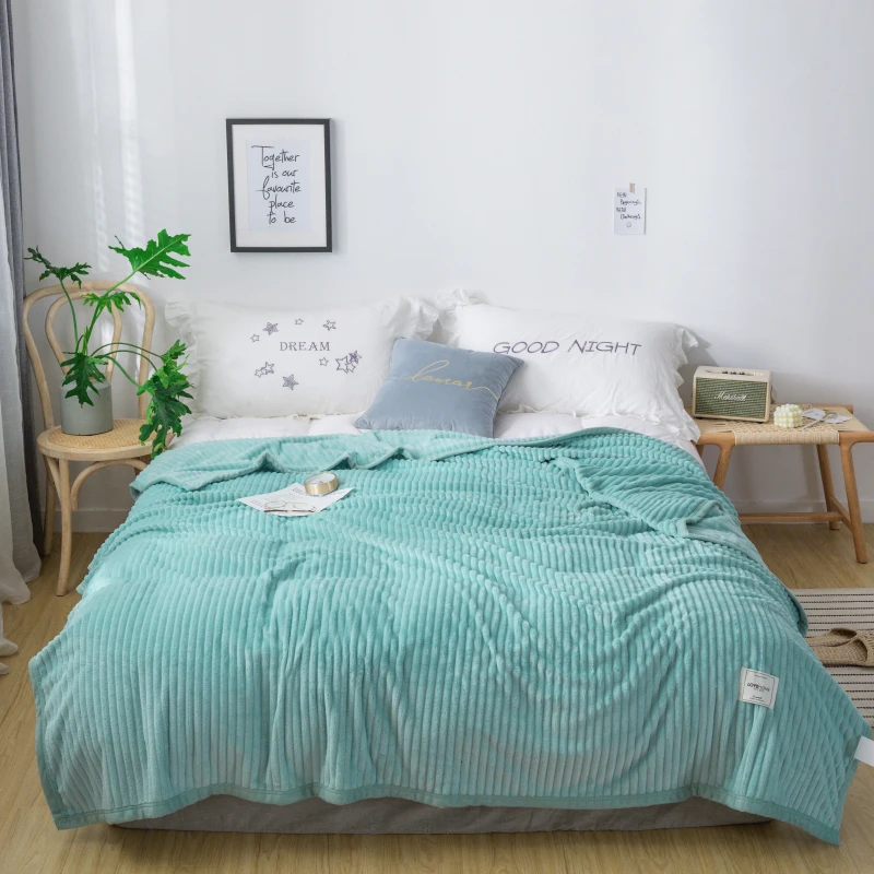 Синее мягкое Полосатое Флисовое одеяло для кровати гладкое Коралловое зимнее