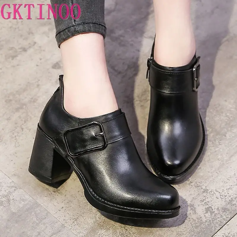 Женские туфли-лодочки с металлической пряжкой повседневные туфли из натуральной