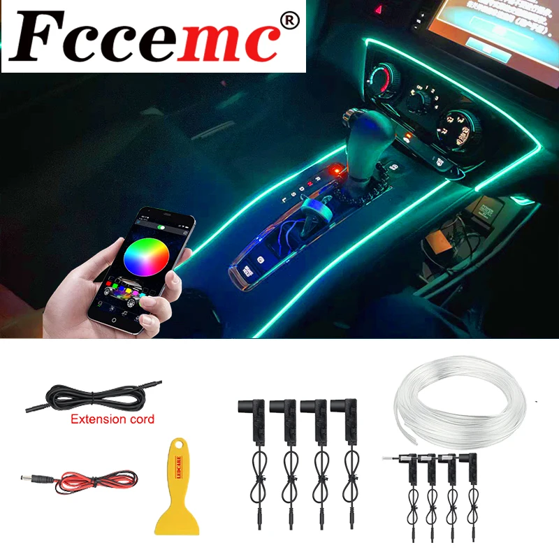 

Автомобильный интерьер, оптическая лампа, 12 В, RGB, декоративное освещение, управление через приложение, автономное соединение, атмосферная л...